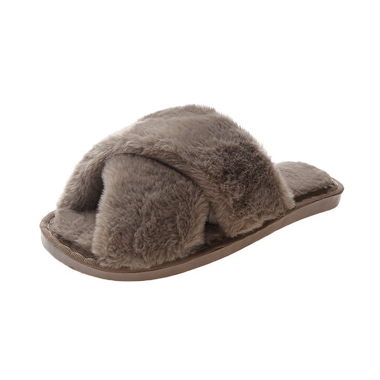 Picture of Foreign trade plush cotton slippers for women 2022 autumn and winter New Women's Flat open toe home Cross plush slippers wholesale
