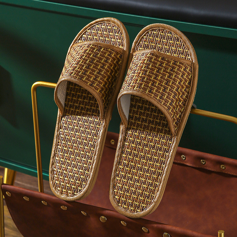 Picture of Natural color bamboo and rattan sandals and slippers rattan sweat-absorbent slippers spring and summer breathable slippers home indoor slippers for men