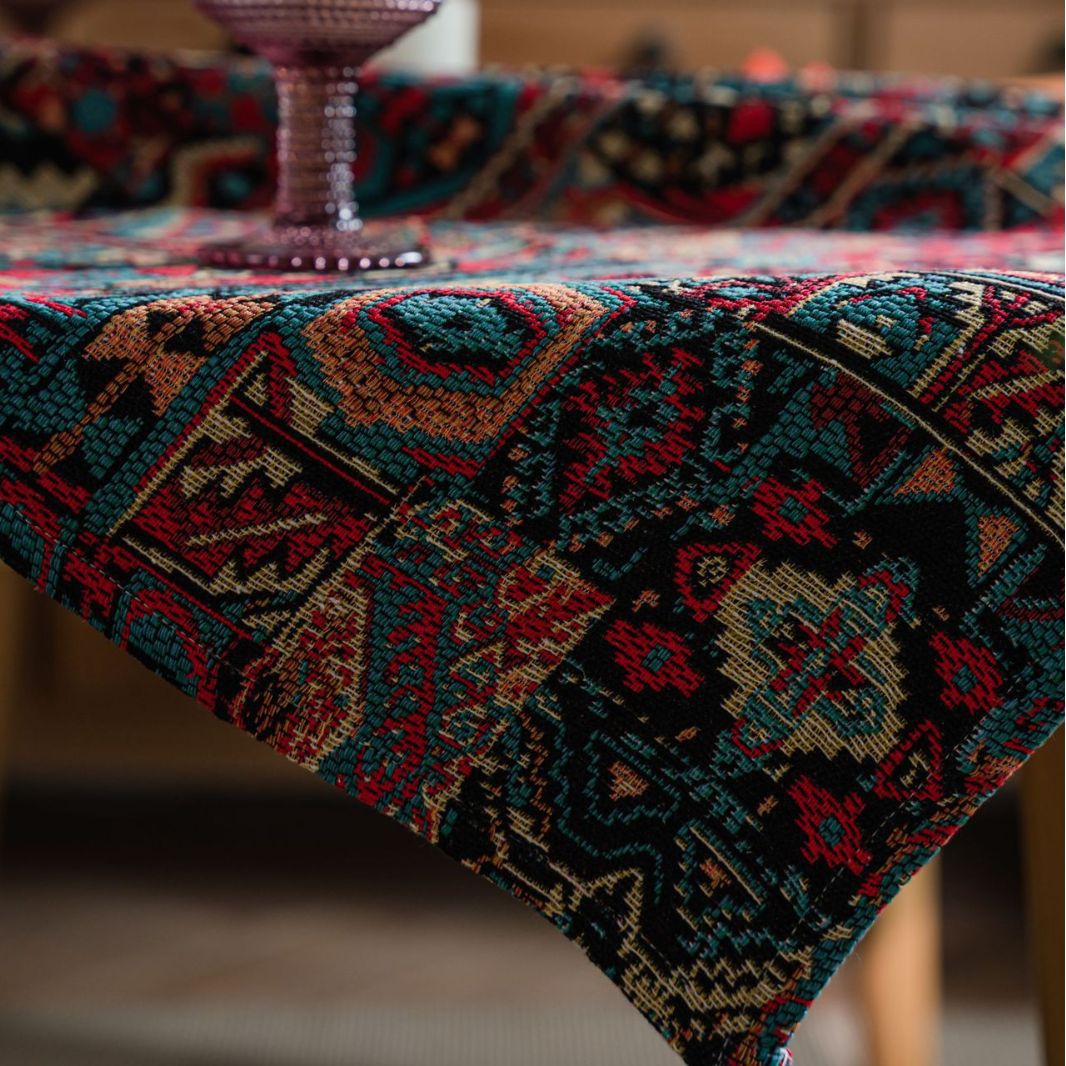 Picture of Yiqi Yun Miao Tablecloth Colorfulful Jacquard Tablecloth Double-Sided Pattern Thick Tablecloth Geometric Bohemian Style