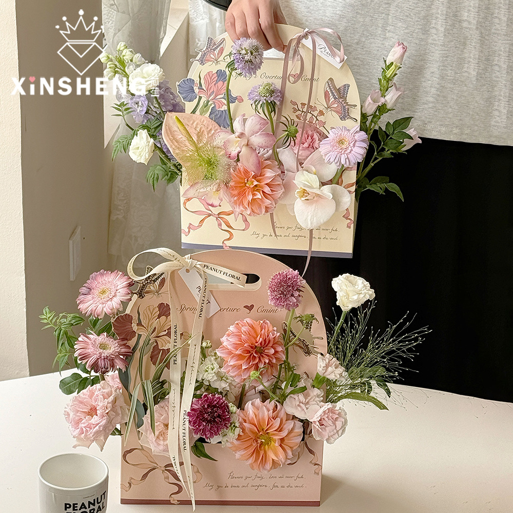 Original love in flowers portable box flower bouquet packaging materials hand-made illustration flower box gift diy