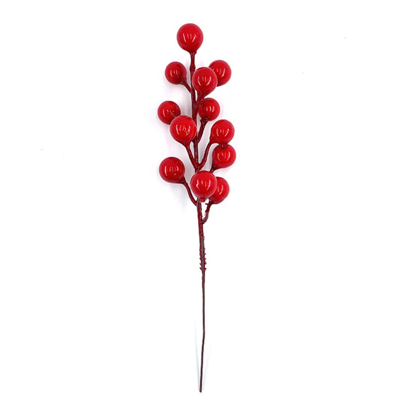Picture of Red Fruit Branch Artificial Flower Holly Fruit Artificial Flower Red Berry Living Room Housewarming New Year Decoration Spring Festival Blessing Bucket Flower Arrangement Accessories
