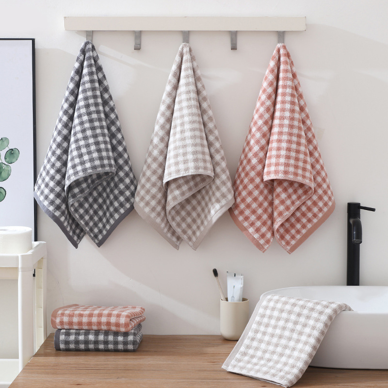Japanese Style Unprinted Towel Cotton Soft Absorbent Good Check Towel Simple Check terry Face Towel