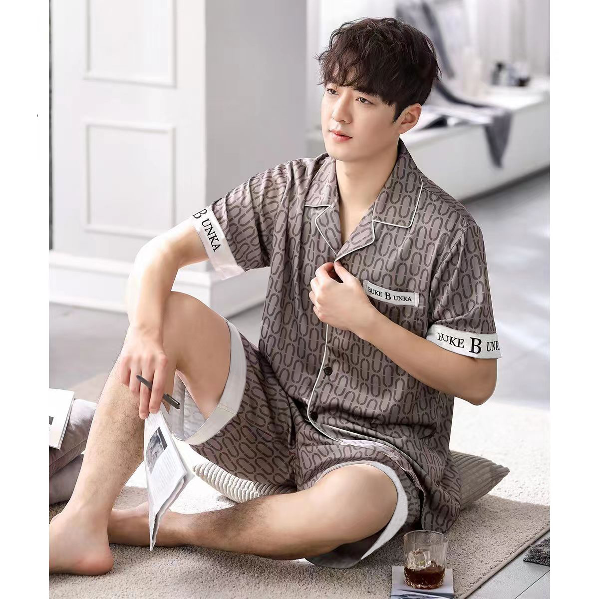 Picture of Pajamas Men's 2024 Spring and Autumn Cotton Long Sleeve Home Clothes Men's Boys Teenagers Thin plus size suit