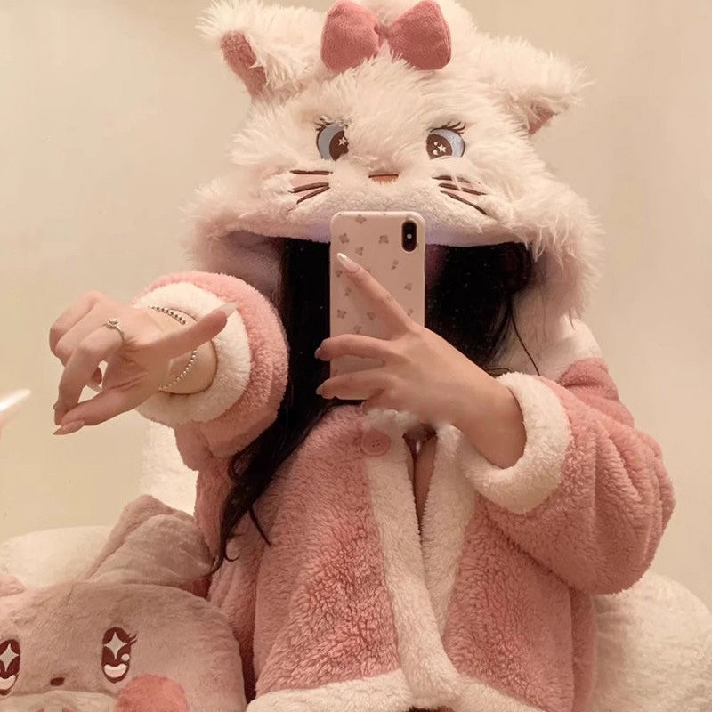Special offer!! Cute Mary Cat Coral Fleece Nightgown Women's Winter 2025 New Style Home Wear Pajamas Thickened Nightgown