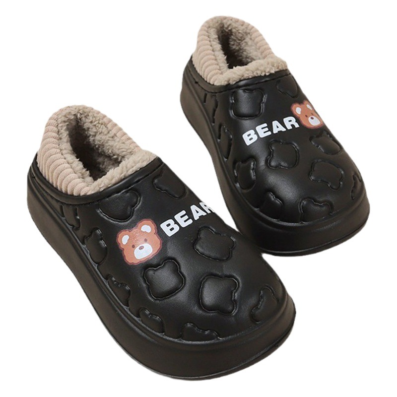Bear bag heel cotton slippers dormitory good warm cartoon bag heel thickened cotton slippers girl style waterproof shoes lining