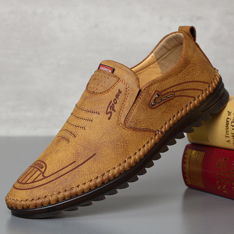Leather Shoes Men's Spring New Casual Shoes Men's Slip-on Soft Breathable Foot Men's Shoes Bean Shoes Men's