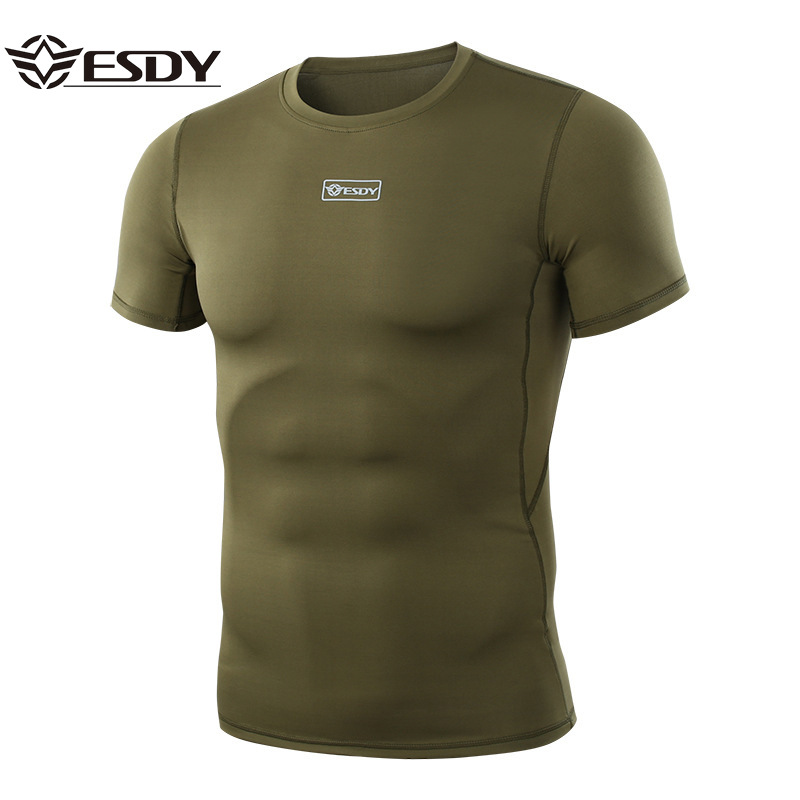 Esdy Sports Quick-Drying T-Shirt Men's Summer Green Round Neck Short-Sleeved Top Outdoor Physical Training Base T-Shirt