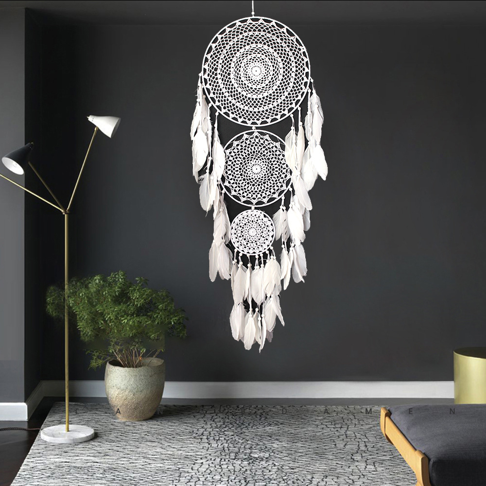 Picture of Ins New Three-Ring Concentric Round Crochet Flower Dream Catcher Large Wedding Scene Decoration Dream Catcher Decorative Hanging