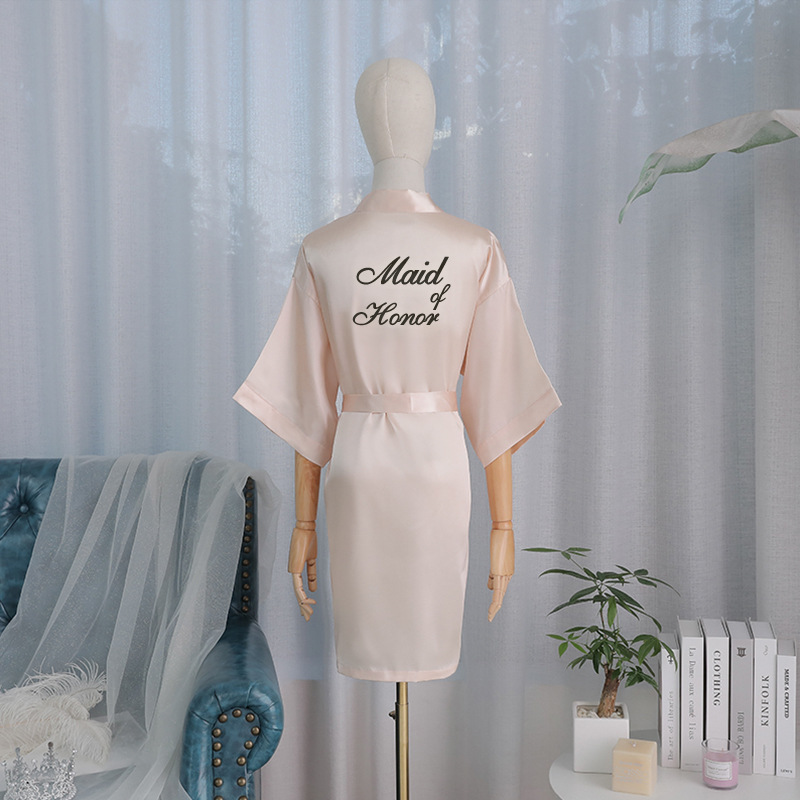 Picture of Bride's Bridesmaid's Morning Gown Wedding Silk Birthday Girlfriend Party Pajamas Lie-down Embroidered Red Nightgown Wedding Morning Gown
