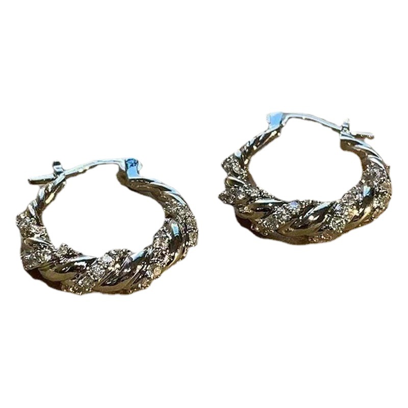 Niche personality fashion retro light luxury high-grade ring twist winding zircon shining earrings ear ring earrings for women