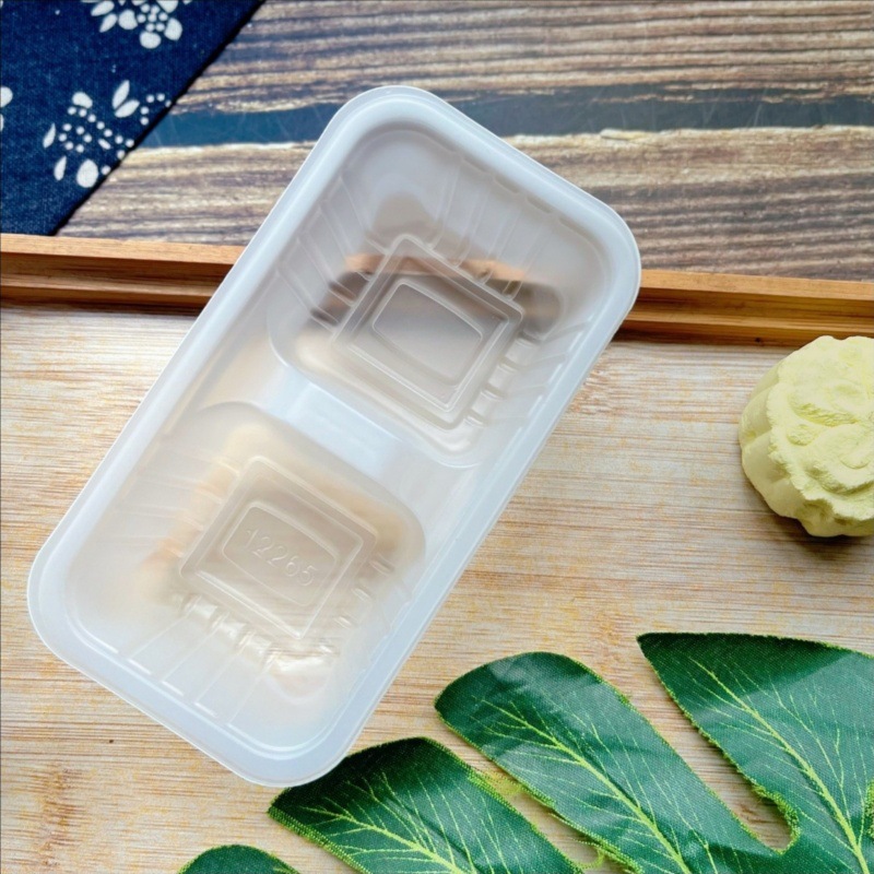 Two-grid green group packaging frosted wormwood Qingming fruit square base plastic 2 baked pastry packaging box wholesale