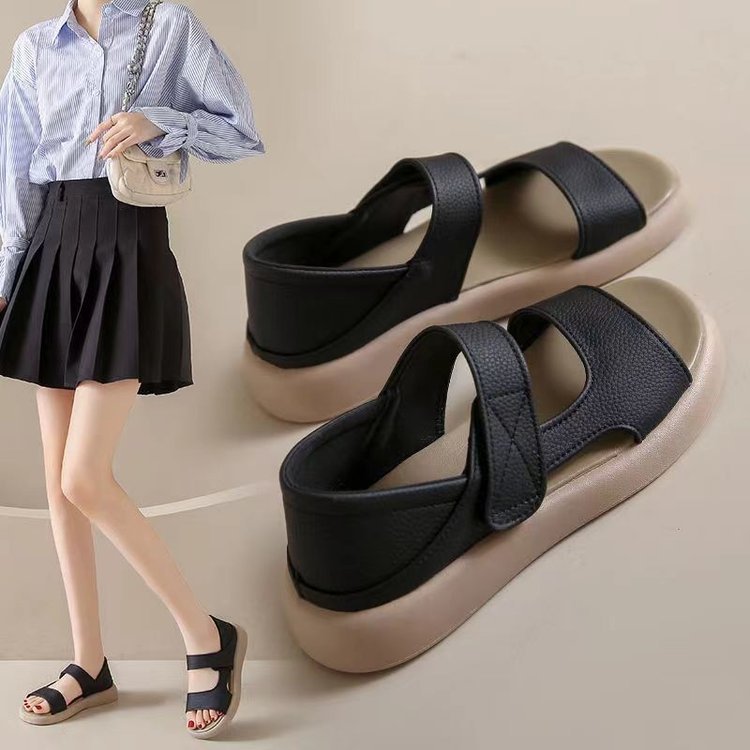 Flat Roman Sandals Women's 2025 New Summer Super Fire Fashion Soft Bottom Lazy Velcro Casual Beach Shoes