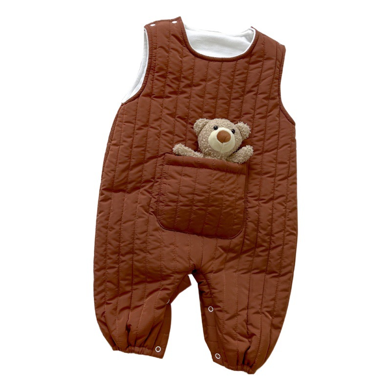 Newborn Jumpsuit Autumn and Winter 2024 New Male and Female Baby Pure Color Quilted Warm Bag Fart Clothes Long Crawling Clothes for Bears