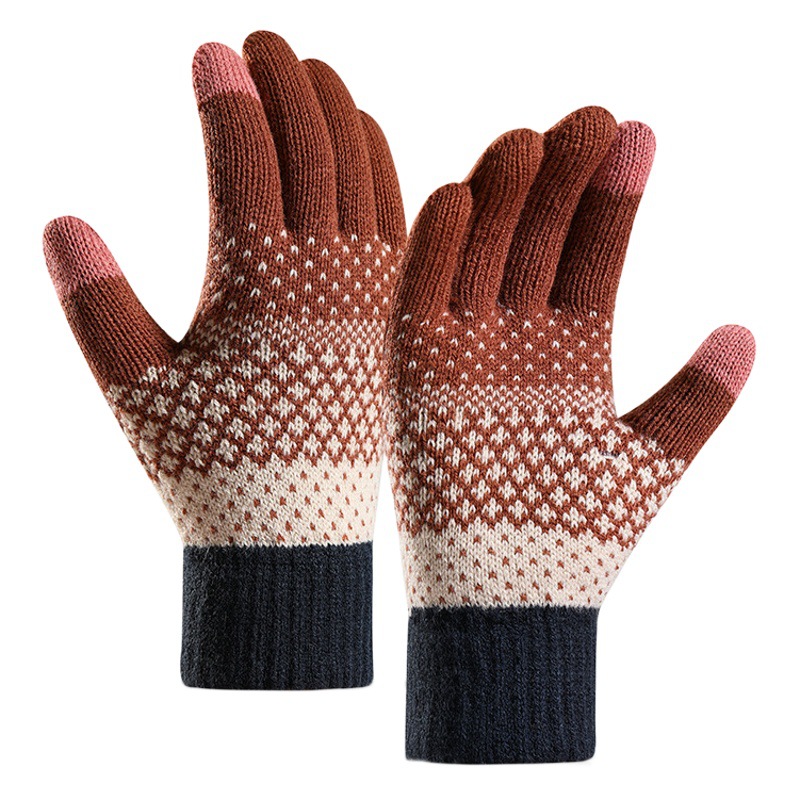 Knitted Gloves for Women, Double Layer Velvet Thickeneded Cold-Proof Touch Screen Finger Warm Outdoor Cycling Gloves Manufacturer Wholesale