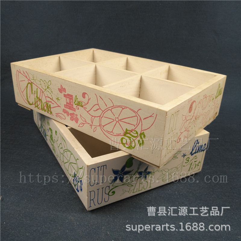 Exported to the Uk German Wooden Glass Cup Base 6 Grids Without Lid Color Printing Spray-Painted Wooden Tray Wooden Box