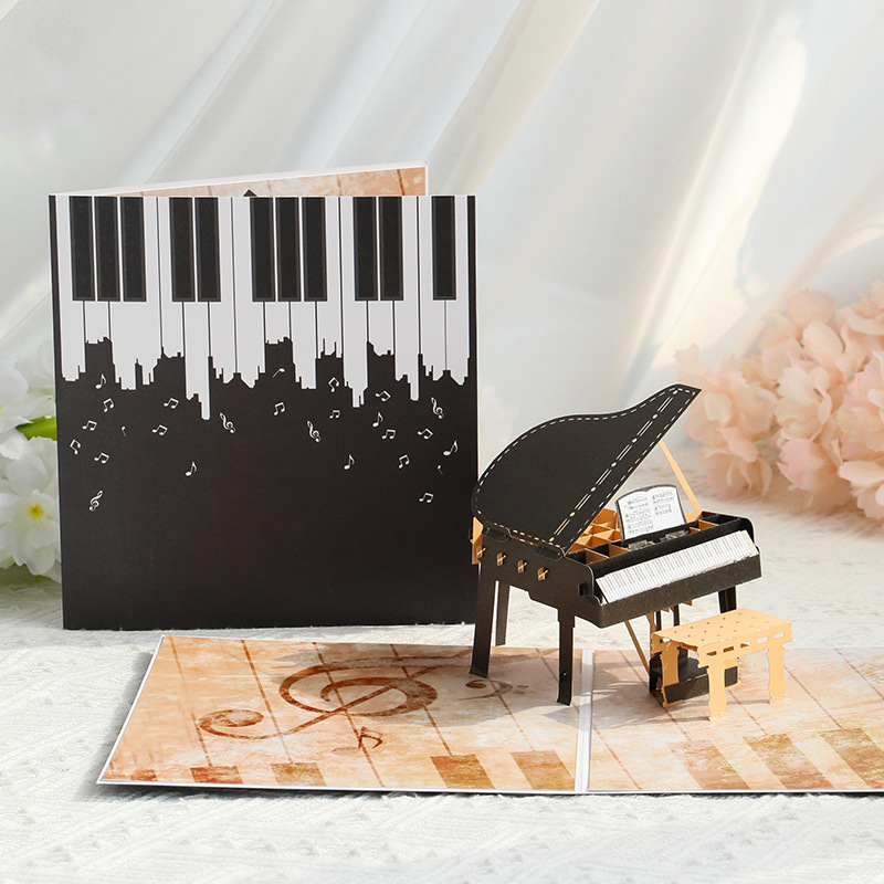 Picture of Birthday Gift Card 3D Stereo Creative Ornaments Color Printed Piano Birthday Thank You Card Thanksgiving Blessing Card Business Card