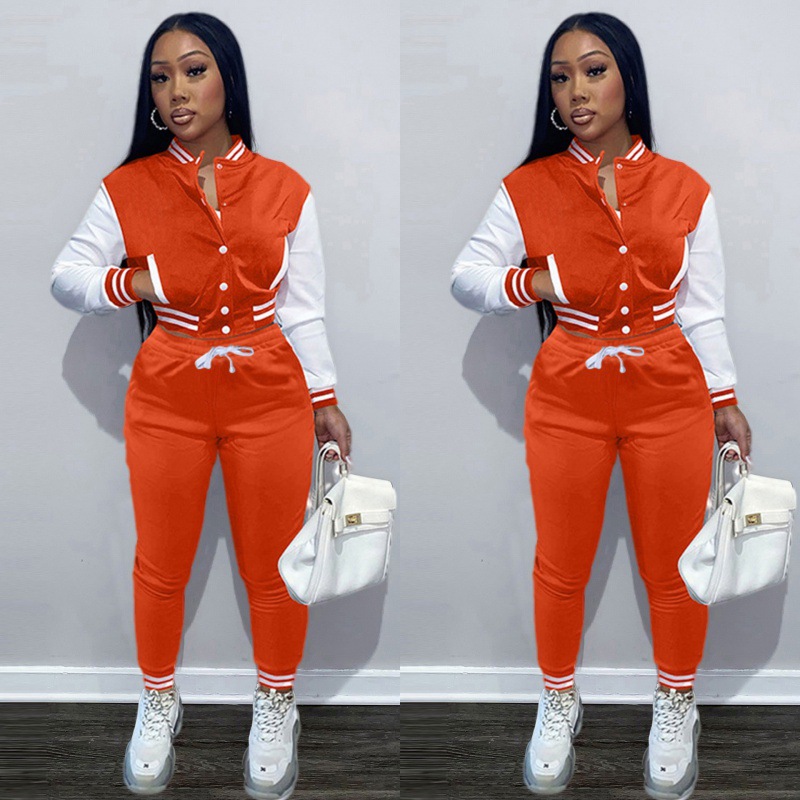 Picture of European and American Amazon Explosions Women's Stitching Jacket Single-breasted Baseball suit Women's Clothing Sports Two-piece Set
