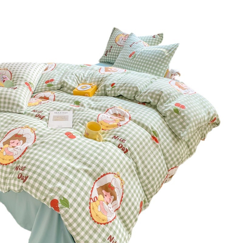 Picture of Class A Mother and Infant Grade Washed Cotton Four-piece Set Cotton ins Style Cartoon Fresh Cotton Bed Cover Three-piece Set