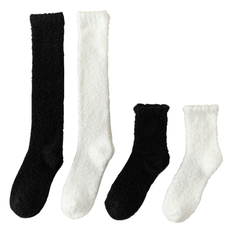 Calf socks coral fleece mid-barrel autumn and winter fleece-lined thickened warm long-barrel sleep home high floor solid color socks for children