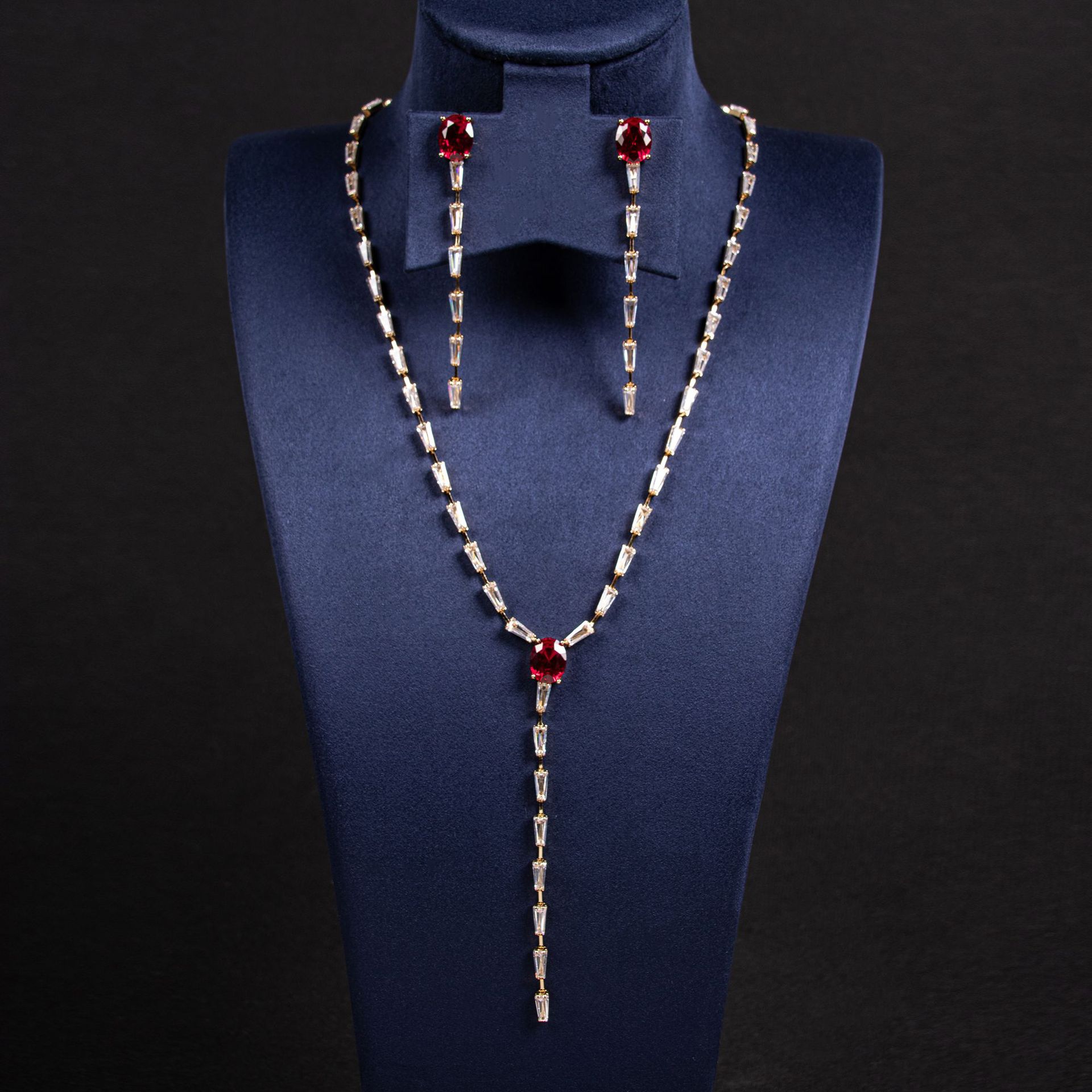 Korean Style Simple Geometric Square Necklace and Earrings Set Accessible Luxury High-End Bamboo Chain Bridal Jewelry Gorgeous Necklace