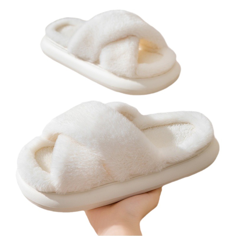 New cotton slippers autumn and winter thickened plush one-word cotton slippers home indoor non-slip warm fashion woolen slippers for women