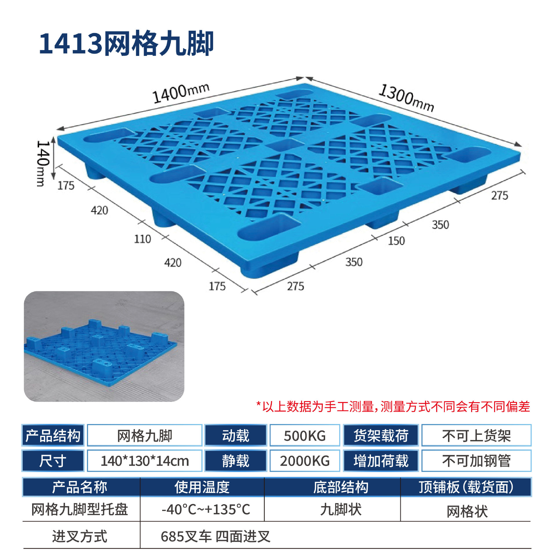 Picture of Plastic Pallet Nine-Foot Grid Forklift Pallet Warehouse Moisture-Proof Floor Board Logistics Pallet Plastic Pallet Manufacturer