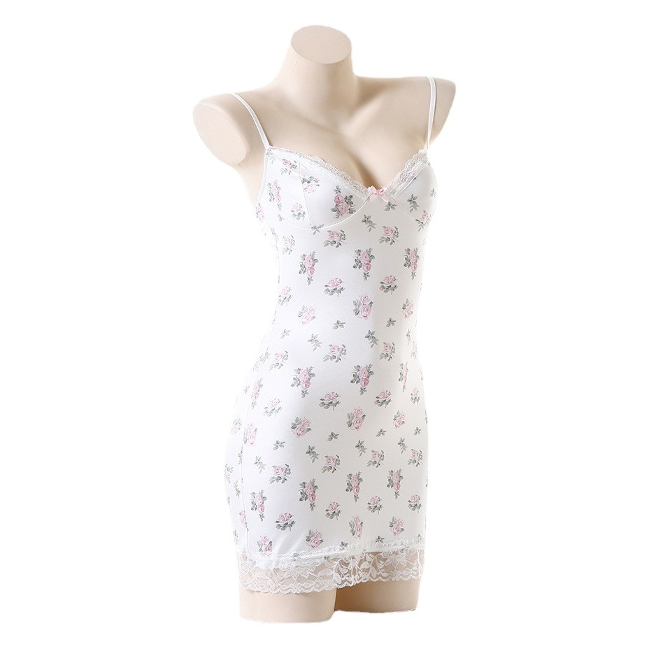 Sexy Underwear Small Floral Contrast Lace Stitching Sexy Low-cut Pure Desire Sling Hip Sexy Pajamas Skirt