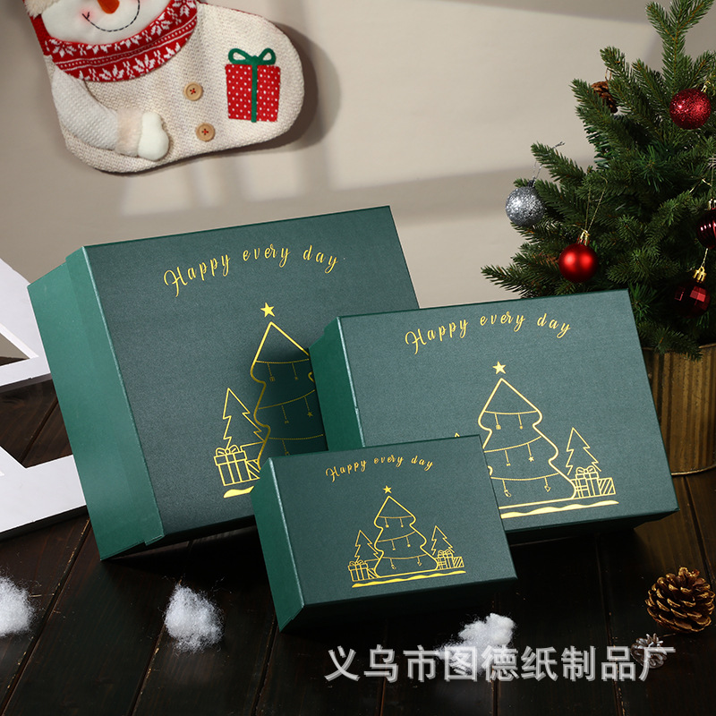 Large Rectangular Christmas Gift Box Green Heaven and Earth Cover Christmas Gift Box Creative Portable Safe Fruit Packaging Box