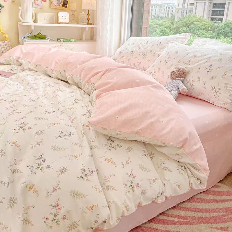 Picture of Four Seasons Washed Cotton ins Quilt Cover Four-piece Set Student Dormitory Bed Sheet Double Three-piece Set Quilt Cover Bedding