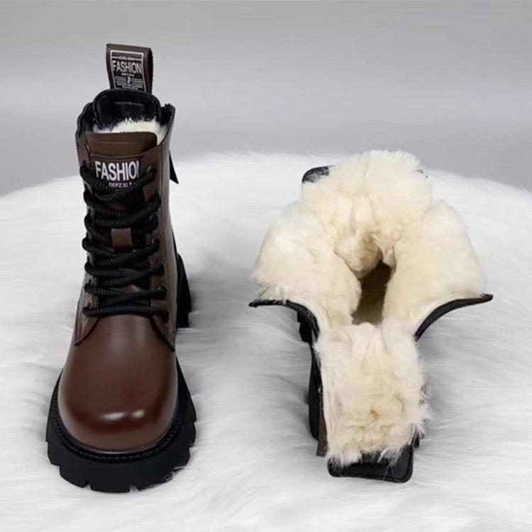 Fleece and thickened large cotton boots 2025 fall/winter new warm snow boots with thick soles and non-slip thick heels Martin boots for women