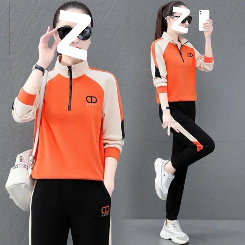 2023 AliExpress fashionable western style color matching stand collar short sleeve women's clothing two-piece casual sportswear suit women's summer