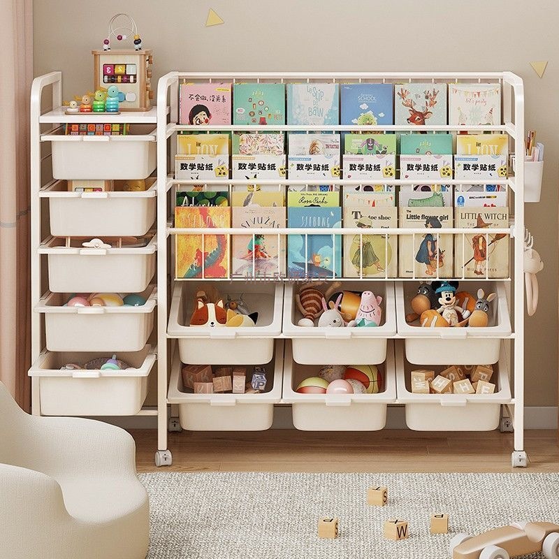 Children's bookshelf, picture book shelf, book and toy storage rack, integrated simple household shelf, floor-to-ceiling baby reading rack