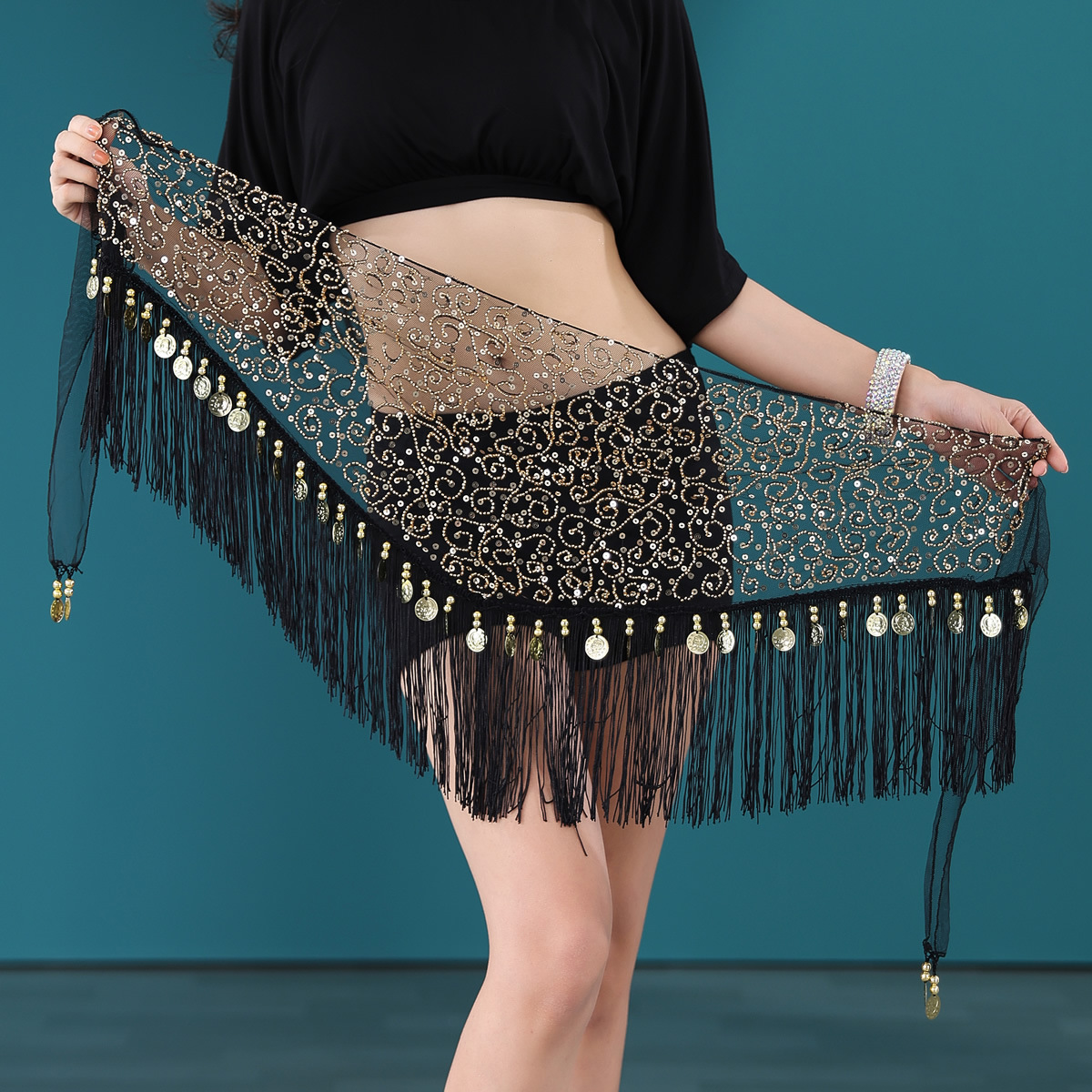 Picture of Belly Dance Waist Chain Women's Practice Clothes Hip Towel Beginner's Triangle Towel Bead Embroidered Tassel Belt Waist Seal Y1011