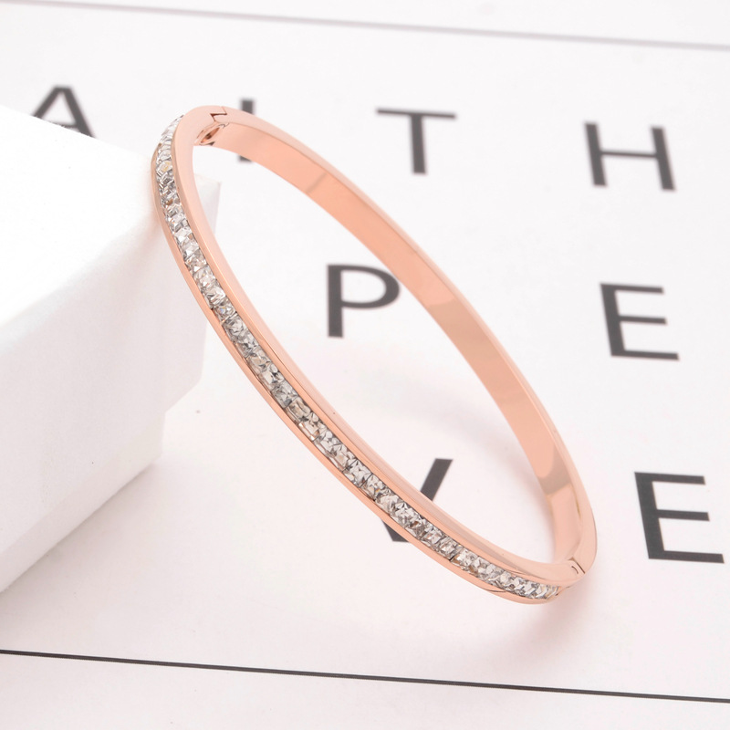 Wholesale European and American half ring square diamond titanium steel bracelet women's thin strip drill narrow version simple personality Joker bracelet