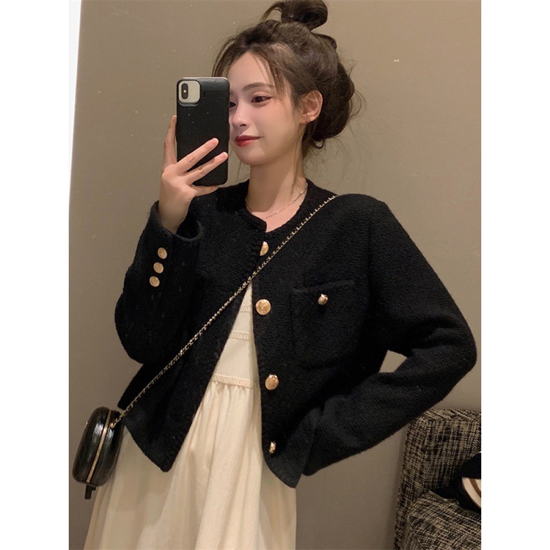 Picture of Tweed Style Outwear for Women Spring & Fall 2025 New Korean Style Loose Elegant Short Cardigan Woven Jacket Top