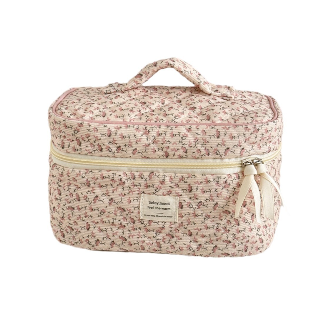 Picture of Cross-border Corduroy Pink Floral Cosmetic Bag Travel Portable Large Capacity Fresh Ins Style Storage Bag