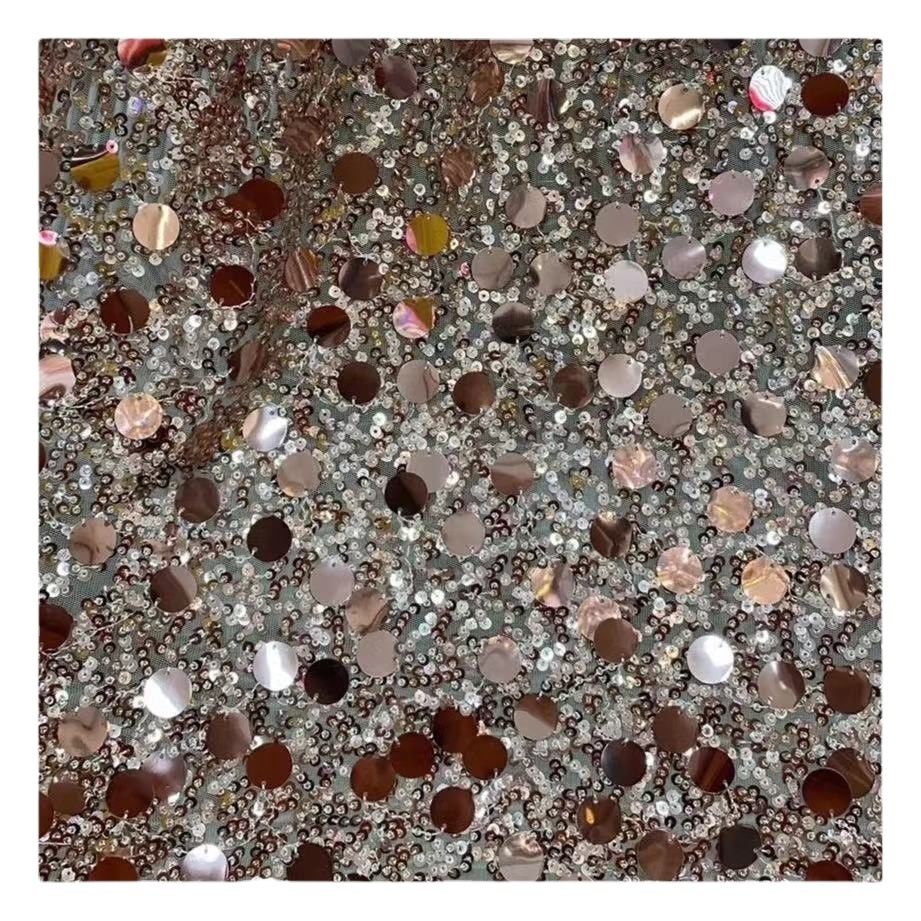 Spot Mesh 3+18mm Sequin Embroidery Fabric Sequin Embroidery Lace Fabric Stage Clothing Wedding Dress Shoe Material Luggage
