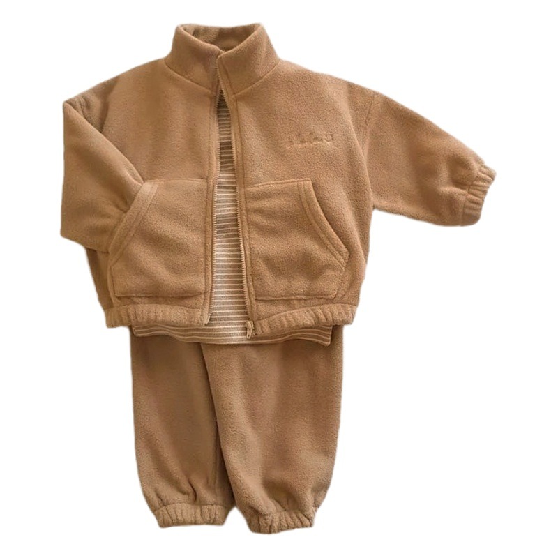 Picture of Boys and Girls spring and autumn fashion stand collar warm thickened double-sided velvet zipper coat cardigan sports casual suit