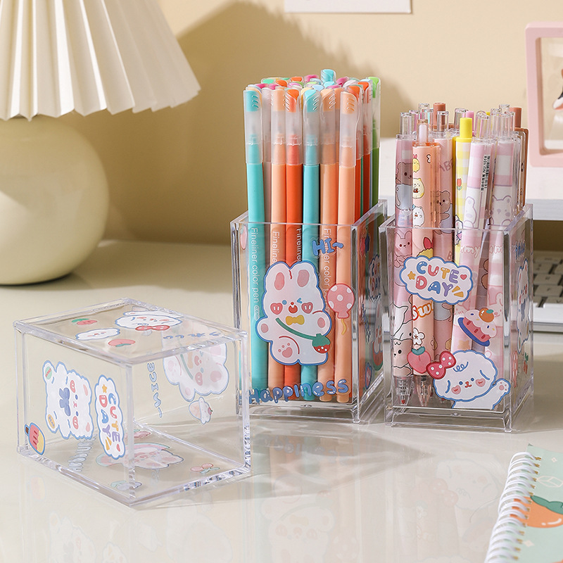 Picture of Ins Unprinted Style Transparent Acrylic Pen Holder Office Desktop Stationery Storage Box Student Makeup Brush Storage Bucket