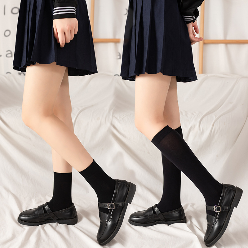 Picture of White velvet calf socks spring and summer stockings women's black thin long tube jk uniform knee socks Japanese mid-length stockings