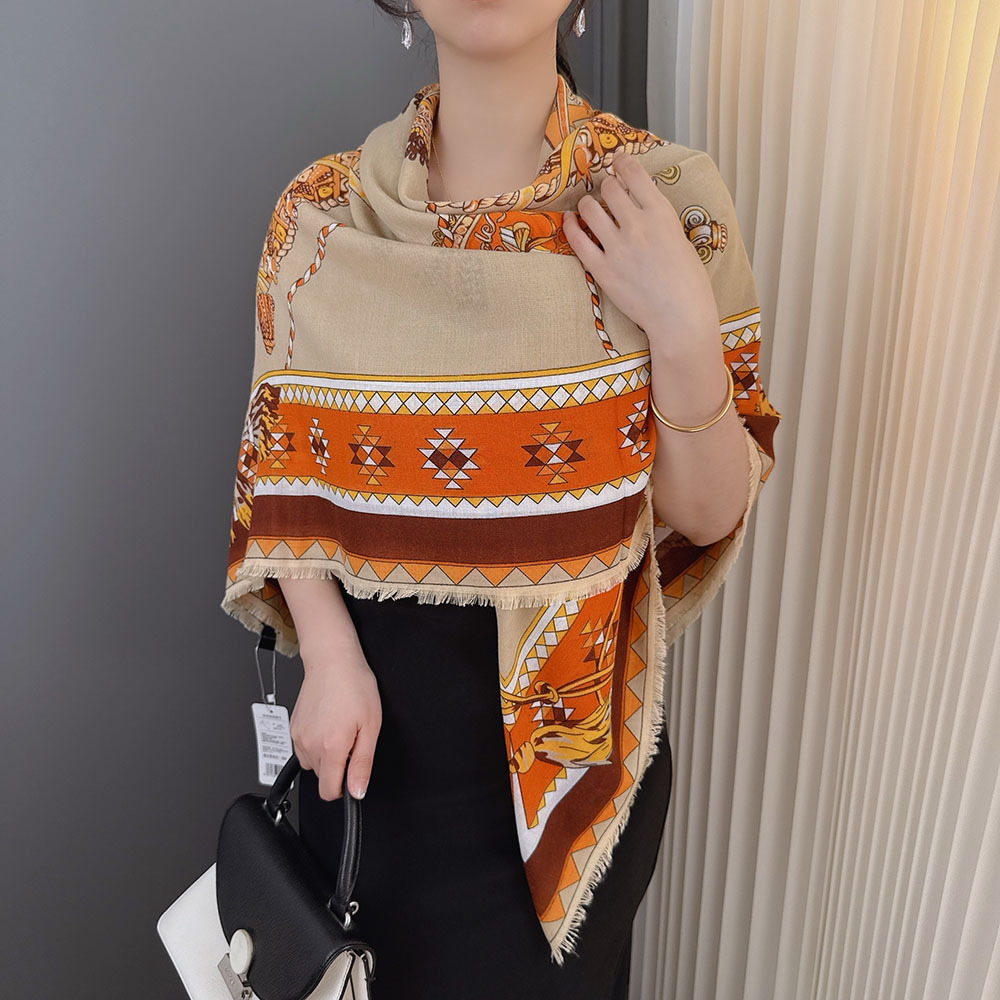 Picture of Noble Elegant 130cm Cotton and Linen Blended Square Scarf for Women, Light and Breathable, Exotic Style, Versatile Scarf, Warm Shawl