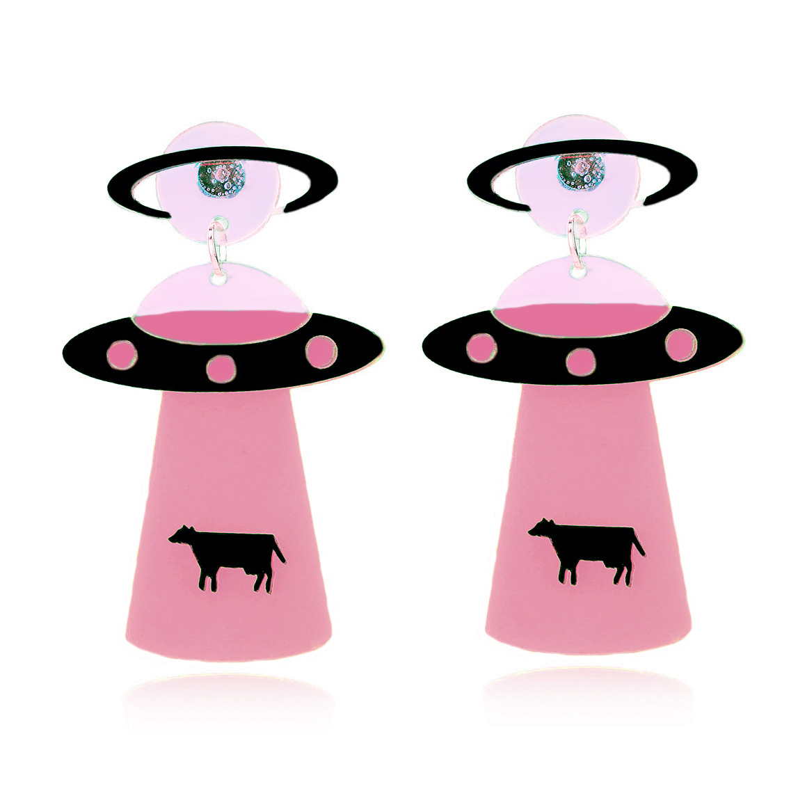 Picture of Personalized European and American earrings Acrylic women's nightclub bar exaggerated fun funny earrings UFO spaceship alien