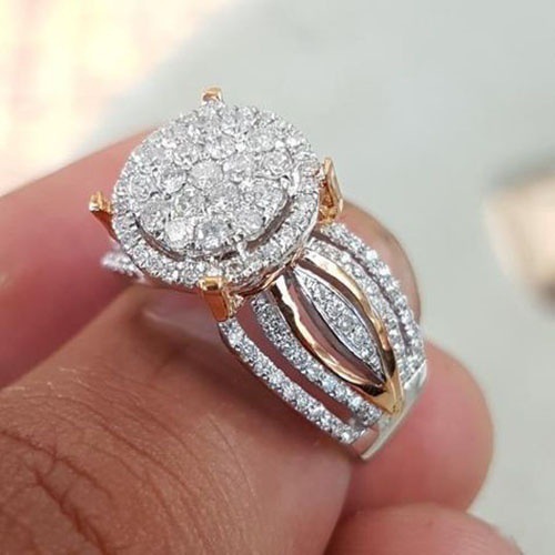 Zhen Rong wish new micro-inlaid diamond plated 14K rose gold two-color ring European and American luxury banquet engagement ring