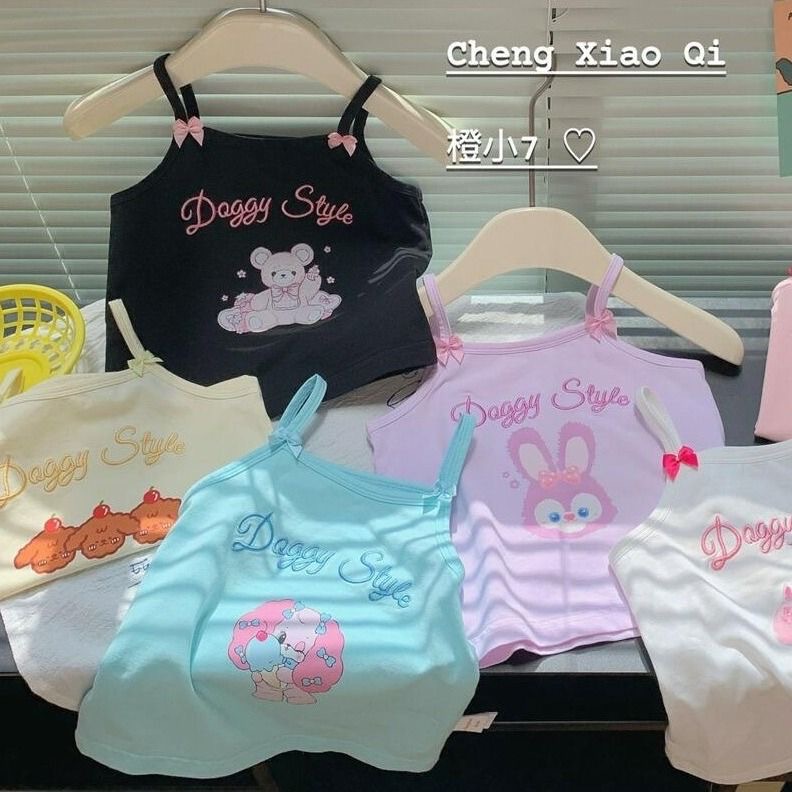 South Korea Children's Wear 2024 Summer New Korean Style Girls Candy-colored Cartoon Cute Skin-friendly Sling
