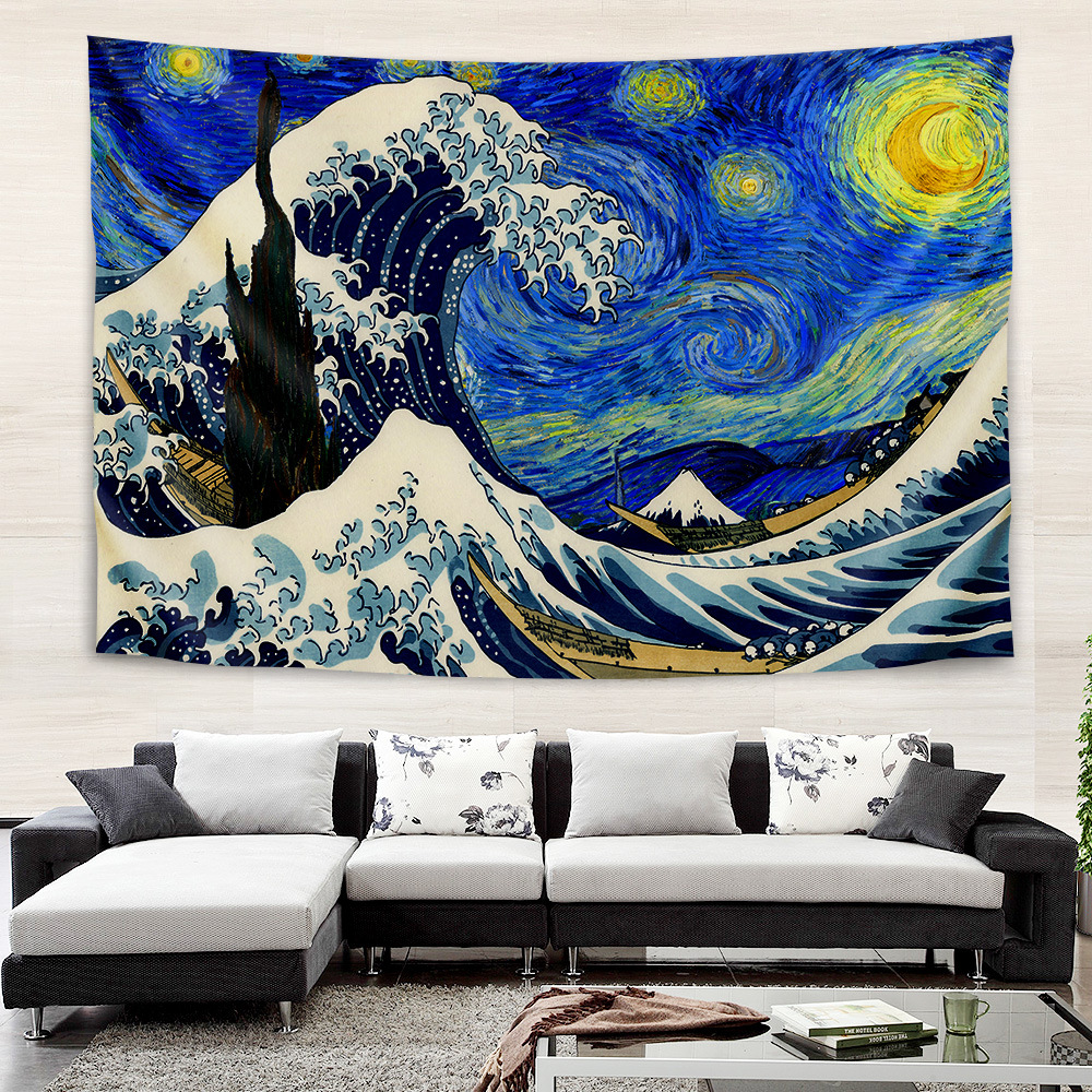 Picture of Internet Celebrity Background Cloth Ins Style Ukiyo-e Wall Cloth Tapestry Bedroom Room Decoration Background Wall Bedside Hanging Cloth