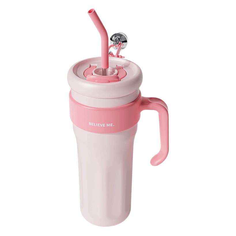 High-Looking Thermos Cup 316 Stainless Steel Large-Capacity Ice Cup Classy Outdoor Cold-Keeping Double Drinking Cup with Straw