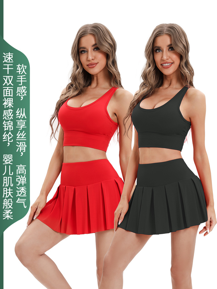 Running Yoga Clothing Suit for Women Outdoor Sports Quick-Drying Dance Tennis Sun Protection Yoga Skirt Suit Spring European