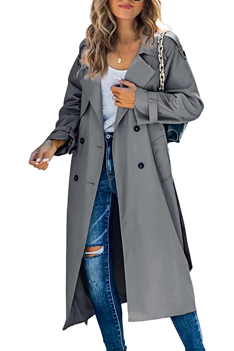 Picture of 2023 European and American Amazon independent station cross-border women's winter and autumn trench coat casual solid color trench coat