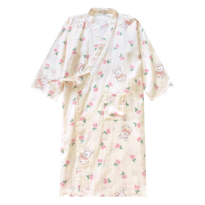 Nightdress nightgown women's summer cotton gauze kimono spring and autumn thin Japanese style home wear Japanese style women's bathrobe pajamas
