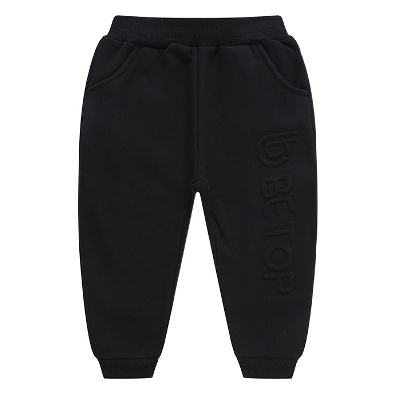 be top children's clothing autumn and winter boys new long three-dimensional letters sports pants plus velvet pants wholesale a generation of hair